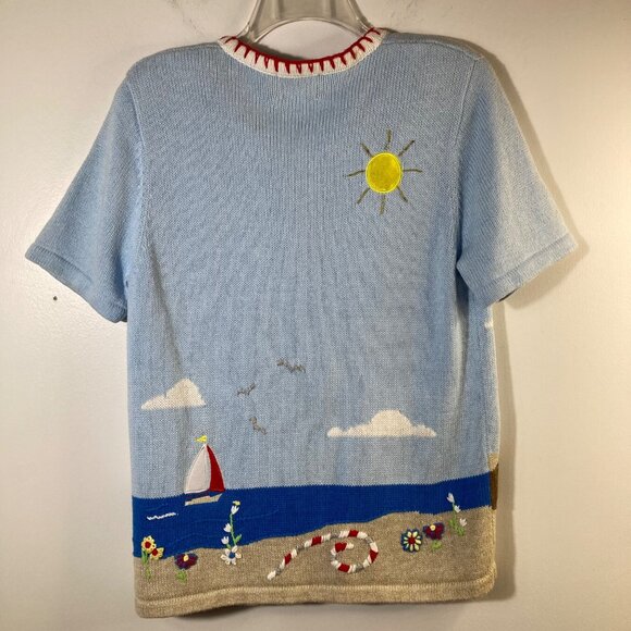 Womens Vintage Breckenridge Lighthouse Boat Summer Cardigan Blue White Red S - Picture 2 of 12